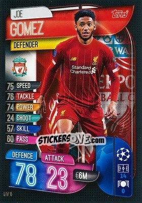 Sticker Joe Gomez - UEFA Champions League 2019-2020. Match Attax. Italy n. LIV6 - Topps