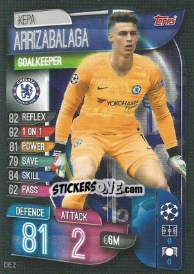 Sticker Kepa Arrizabalaga - UEFA Champions League 2019-2020. Match Attax. Italy n. CHE2 - Topps