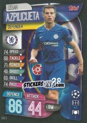Sticker César Azpilicueta - UEFA Champions League 2019-2020. Match Attax. Italy n. CHE3 - Topps