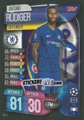 Sticker Antonio Rüdiger - UEFA Champions League 2019-2020. Match Attax. Italy n. CHE4 - Topps