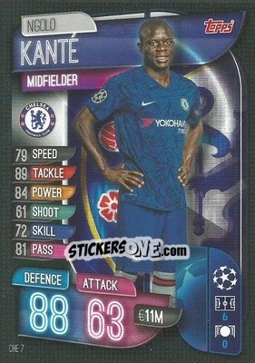 Sticker N'Golo Kanté - UEFA Champions League 2019-2020. Match Attax. Italy n. CHE7 - Topps