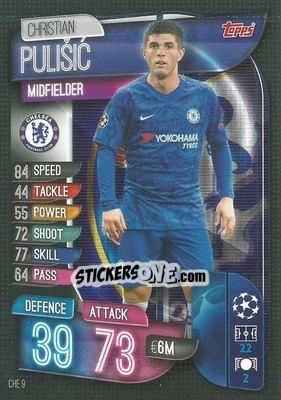 Sticker Christian Pulisic - UEFA Champions League 2019-2020. Match Attax. Italy n. CHE9 - Topps