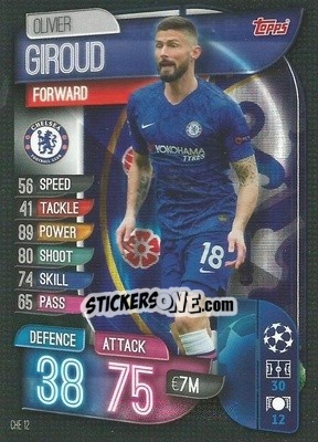 Sticker Olivier Giroud - UEFA Champions League 2019-2020. Match Attax. Italy n. CHE12 - Topps