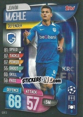 Sticker Joakim Mæhle - UEFA Champions League 2019-2020. Match Attax. Italy n. GEN3 - Topps