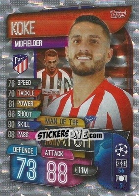 Sticker Koke - UEFA Champions League 2019-2020. Match Attax. Italy n. M-ATL - Topps