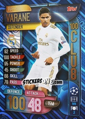 Sticker Raphael Varane - UEFA Champions League 2019-2020. Match Attax. Italy n. CLU2 - Topps