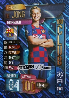 Sticker Frenkie de Jong - UEFA Champions League 2019-2020. Match Attax. Italy n. CLU6 - Topps