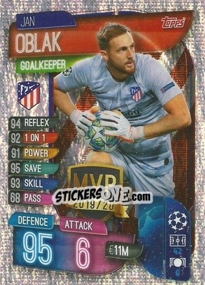 Sticker Jan Oblak - UEFA Champions League 2019-2020. Match Attax. Italy - Topps