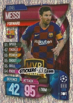 Sticker Lionel Messi - UEFA Champions League 2019-2020. Match Attax. Italy n. C-BAR - Topps