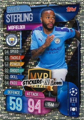 Sticker Raheem Sterling - UEFA Champions League 2019-2020. Match Attax. Italy - Topps