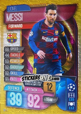 Figurina Lionel Messi - UEFA Champions League 2019-2020. Match Attax. Italy - Topps