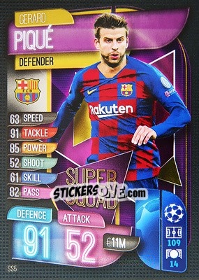 Sticker Gerard Piqué - UEFA Champions League 2019-2020. Match Attax. Italy n. SS5 - Topps