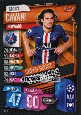 Sticker Edinson Cavani - UEFA Champions League 2019-2020. Match Attax. Italy n. SBI9 - Topps