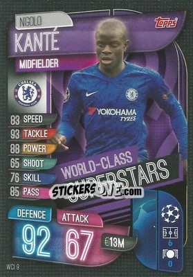 Sticker N'Golo Kanté - UEFA Champions League 2019-2020. Match Attax. Italy n. WCI9 - Topps
