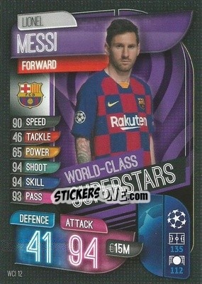 Sticker Lionel Messi - UEFA Champions League 2019-2020. Match Attax. Italy n. WCI12 - Topps