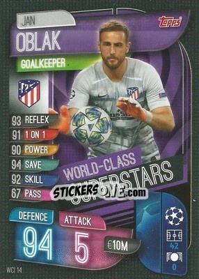 Sticker Jan Oblak - UEFA Champions League 2019-2020. Match Attax. Italy n. WCI14 - Topps