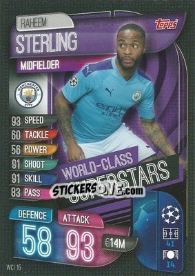 Sticker Raheem Sterling - UEFA Champions League 2019-2020. Match Attax. Italy - Topps