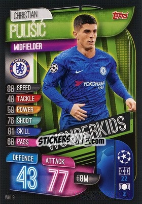 Sticker Christian Pulisic - UEFA Champions League 2019-2020. Match Attax. Italy - Topps