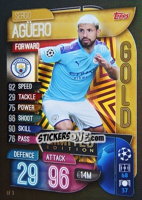 Sticker Sergio Agüero - UEFA Champions League 2019-2020. Match Attax. Italy n. LE3 - Topps