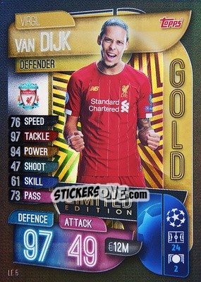 Sticker Virgil van Dijk - UEFA Champions League 2019-2020. Match Attax. Italy n. LE5 - Topps