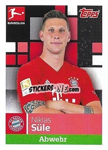 Sticker Niklas Süle - German Football Bundesliga 2019-2020 n. 218 - Topps