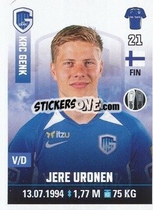 Cromo Jere Uronen - Belgian Pro League 2019-2020 - Panini