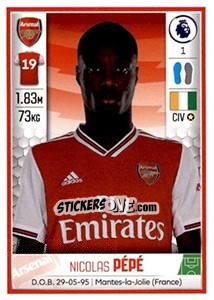 Sticker Nicolas Pépé - Premier League Inglese 2019-2020 n. 72 - Panini