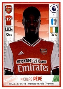 Cromo Nicolas Pépé - Premier League Inglese 2019-2020 - Panini