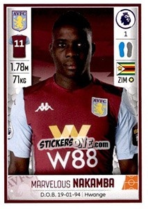 Cromo Marvelous Nakamba - Premier League Inglese 2019-2020 n. 96 - Panini