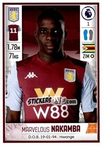 Cromo Marvelous Nakamba - Premier League Inglese 2019-2020 - Panini