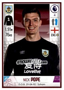 Cromo Nick Pope - Premier League Inglese 2019-2020 - Panini