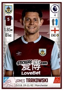 Sticker James Tarkowski - Premier League Inglese 2019-2020 n. 144 - Panini