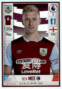 Sticker Ben Mee - Premier League Inglese 2019-2020 n. 145 - Panini
