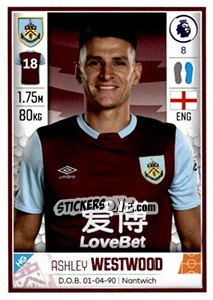 Sticker Ashley Westwood - Premier League Inglese 2019-2020 n. 156 - Panini