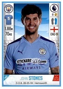 Figurina John Stones - Premier League Inglese 2019-2020 - Panini