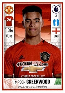 Figurina Mason Greenwood - Premier League Inglese 2019-2020 - Panini