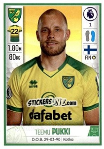 Sticker Teemu Pukki - Premier League Inglese 2019-2020 n. 455 - Panini