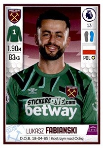 Sticker Lukasz Fabianski - Premier League Inglese 2019-2020 - Panini