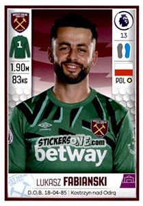 Sticker Lukasz Fabianski - Premier League Inglese 2019-2020 n. 580 - Panini
