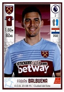 Sticker Fabián Balbuena - Premier League Inglese 2019-2020 n. 584 - Panini