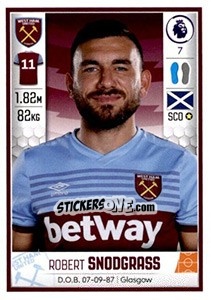 Figurina Robert Snodgrass - Premier League Inglese 2019-2020 - Panini