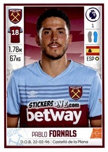 Sticker Pablo Fornals - Premier League Inglese 2019-2020 n. 595 - Panini