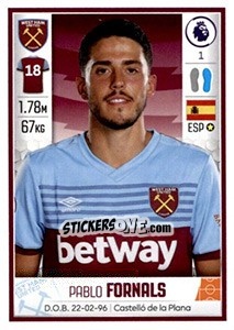 Sticker Pablo Fornals - Premier League Inglese 2019-2020 - Panini