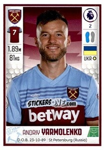 Cromo Andriy Yarmolenko - Premier League Inglese 2019-2020 - Panini