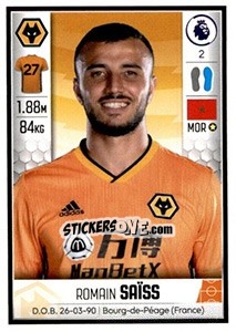 Sticker Romain Saïss - Premier League Inglese 2019-2020 n. 624 - Panini