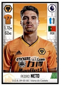Sticker Pedro Neto - Premier League Inglese 2019-2020 n. 627 - Panini