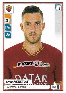 Sticker Jordan Veretout - Calciatori 2019-2020 n. 425 - Panini