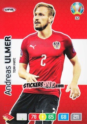 Sticker Andreas Ulmer - UEFA Euro 2020 Preview. Adrenalyn XL n. 32 - Panini