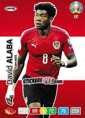 Sticker David Alaba - UEFA Euro 2020 Preview. Adrenalyn XL n. 37 - Panini
