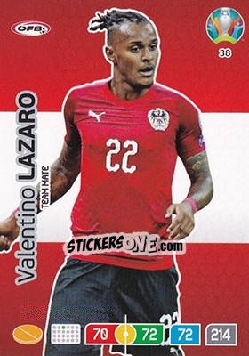 Sticker Valentino Lazaro - UEFA Euro 2020 Preview. Adrenalyn XL n. 38 - Panini